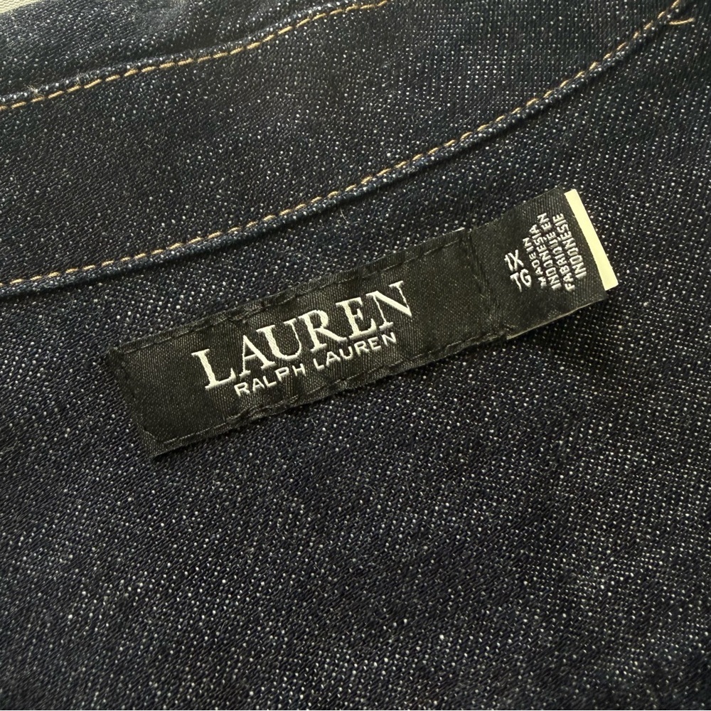 Lauren Ralph Lauren Denim Shift Dress With Point Collar Dark Wash Size 1X - Picture 3 of 10